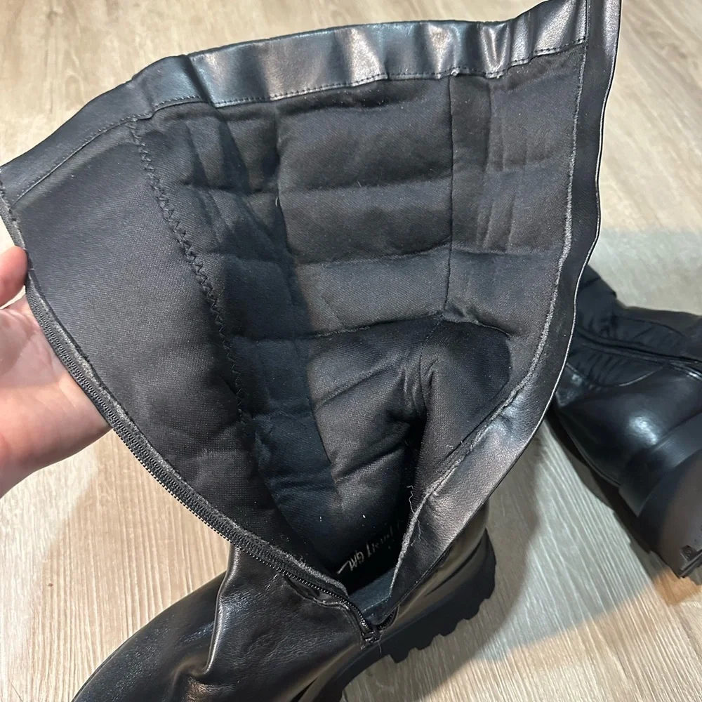 Nasty Gal Black Quilted Knee-High Platform Boots Lug Sole Zip EU 38 US 7-7.5